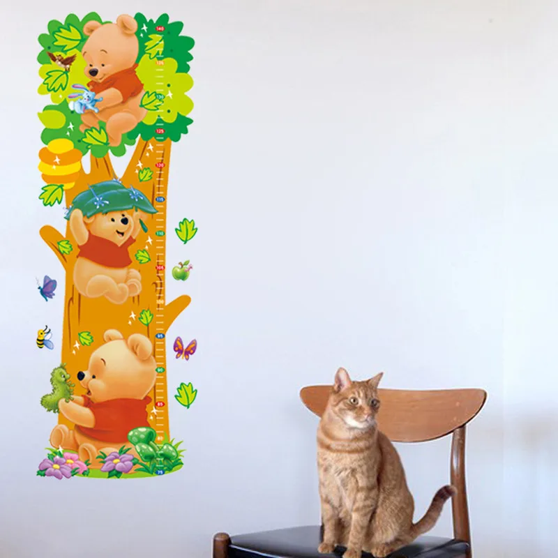Winnie Pooh cartoon children room Trees Bear Pattern Wall Stickers Height Measure For Kids Room Decal Home Nursery Decals | Дом и сад