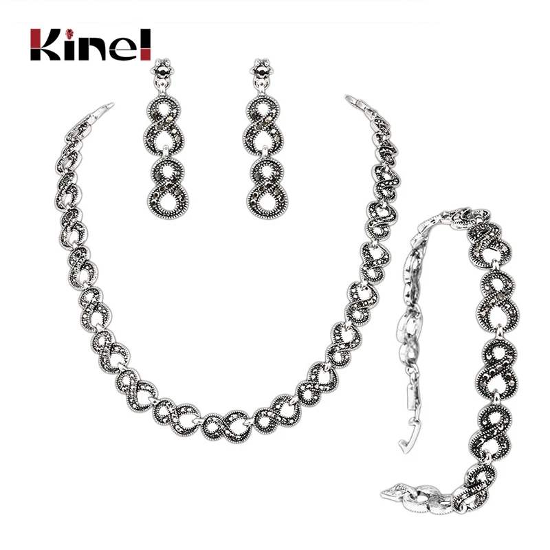 Великолепные Ювелирные наборы Kinel из 3 шт. серых кристаллов тибетское серебро