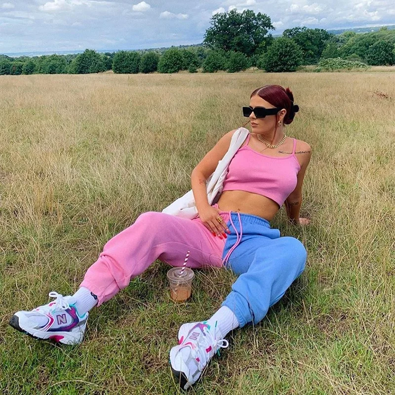 Женские свободные длинные спортивные брюки разноцветные штаны на шнуровке белые