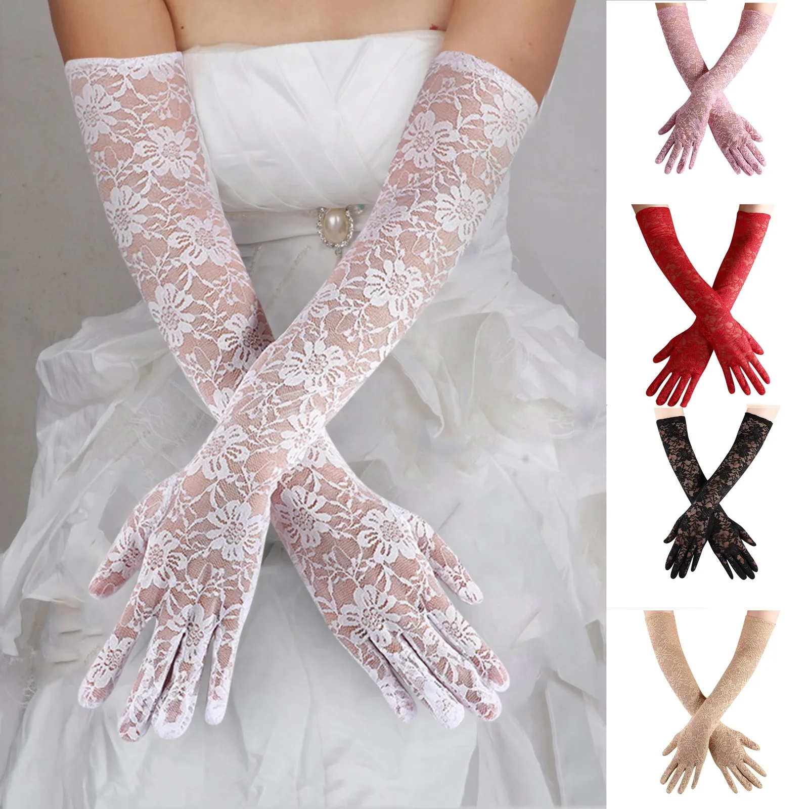 

Floral Lace Gloves For Wedding Opera Party 1920s Flapper Lace Gloves Stretchy Adult Size Sexy Elegant Comfy Gloves Fast Shipping