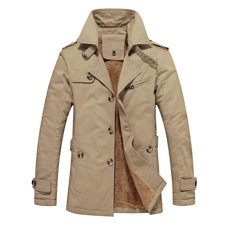 Ligh Khaki Jackets Вельветовая зимняя мужская куртка, пальто, модный Тренч, новинка, внутренний флис, Брендовое повседневное облегающее пальто, куртка, верхняя одежда для мужчин, ZA283 - Цвет: Ligh Khaki Jackets
