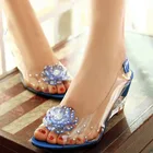 Желе туфли сандалии со стразами; повседневные женские сандалии на высоком каблуке с цветочным рисунком; женская обувь; сандалии на высоком каблуке из пвх больших размеров; женские сандалии