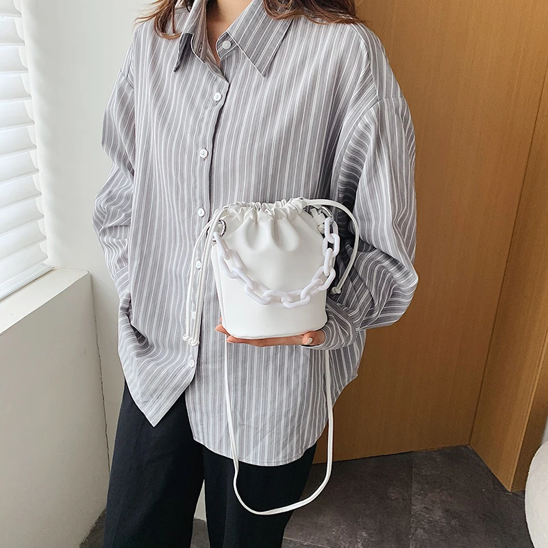 Однотонные мини сумки мешки из искусственной кожи женские через плечо 2021 летние