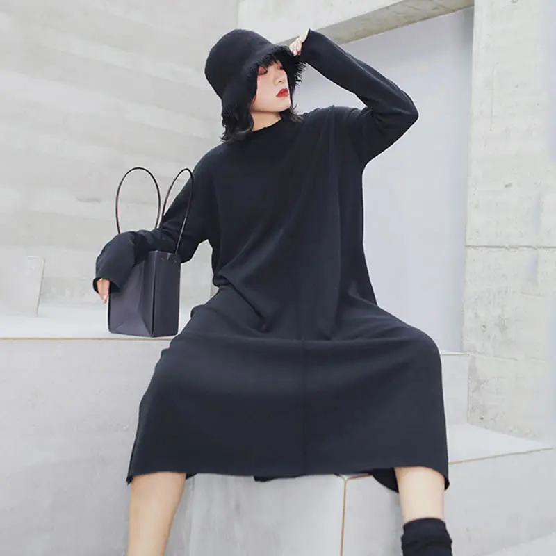 XITAO длинное черное платье женская одежда 2019 Плиссированное трикотажное большого