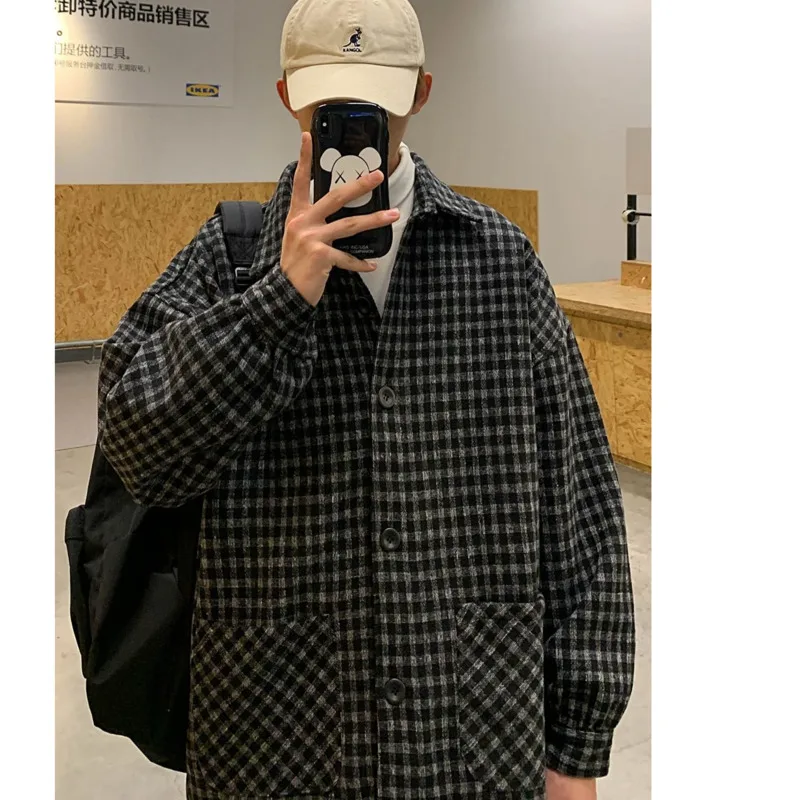 

Men's jacket 2020 Autumn winter new slim solid color checked print thick jacket loose casual personality youth men's wear