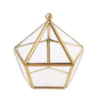jewelry box geometric terrarium storage case glass pentagonal transparent golden
