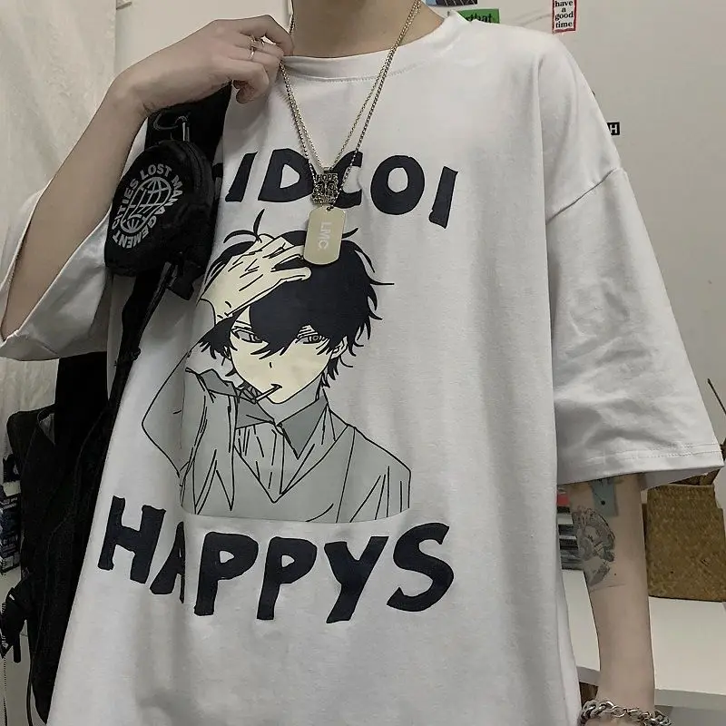 

Summer trend: Korean retro hand painted two dimensional animation printing loose size short sleeve T-shirt for men and women