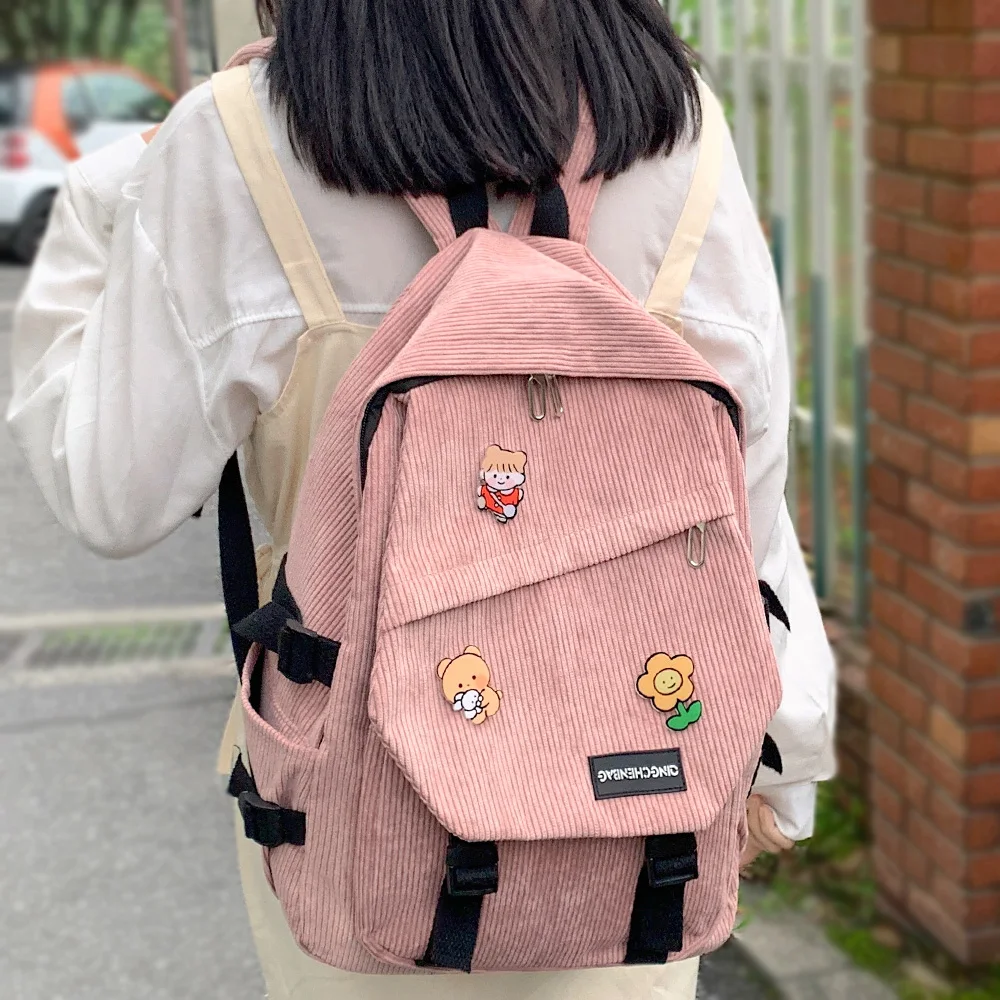 

Fashion Ladies College Corduroy Backpack Cute Solid Color Laptop Bag Girl Women Cool Backpack Travel Harajuku Bags Kawaii Female