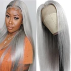 Бесклеевой серый 26 дюймов длинный шелковистый прямой кружевной передний синтетический парик для чернокожих женщин Косплей термостойкие Детские волосы предварительно выщипанные
