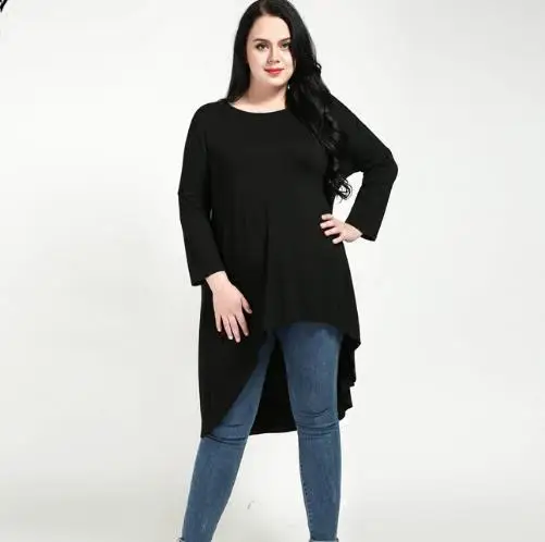 6XL Плюс Размер Женская Асимметричная футболка 5XL черный большой размер женские