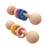 1pc baby wooden rattles toddler teether montessori activity gym toys 0 12 month teething children chew game nursing accessories