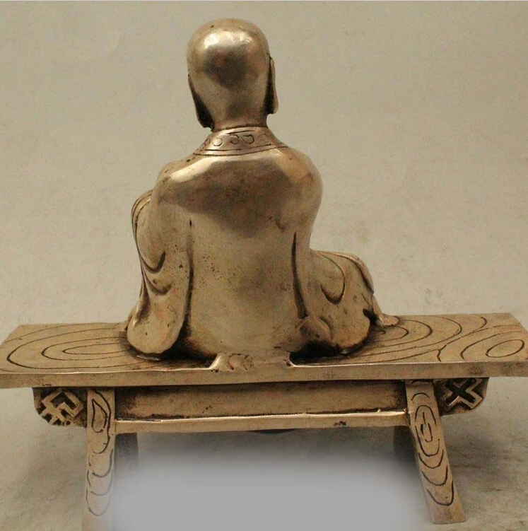 ---725+++9&quot Chinese Silver Buddhist 3 Eyes Arhat Monk Buddha Sitting Stool Chair Statue | Дом и сад