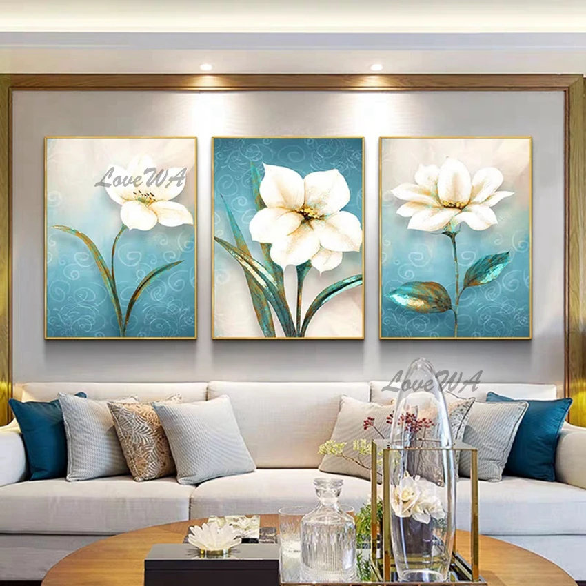 Без рамки ручная роспись абстрактный 3 шт цветок картина маслом холст