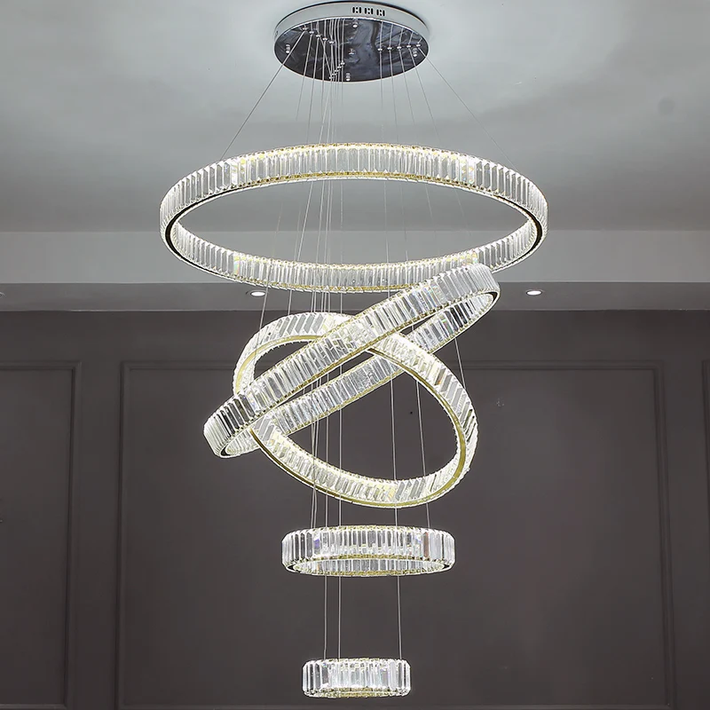 Moderno anillo de cristal de lujo LED colgante dorado claro circular Villa suspensión colgante lámpara para sala de estar dormitorio restaurante