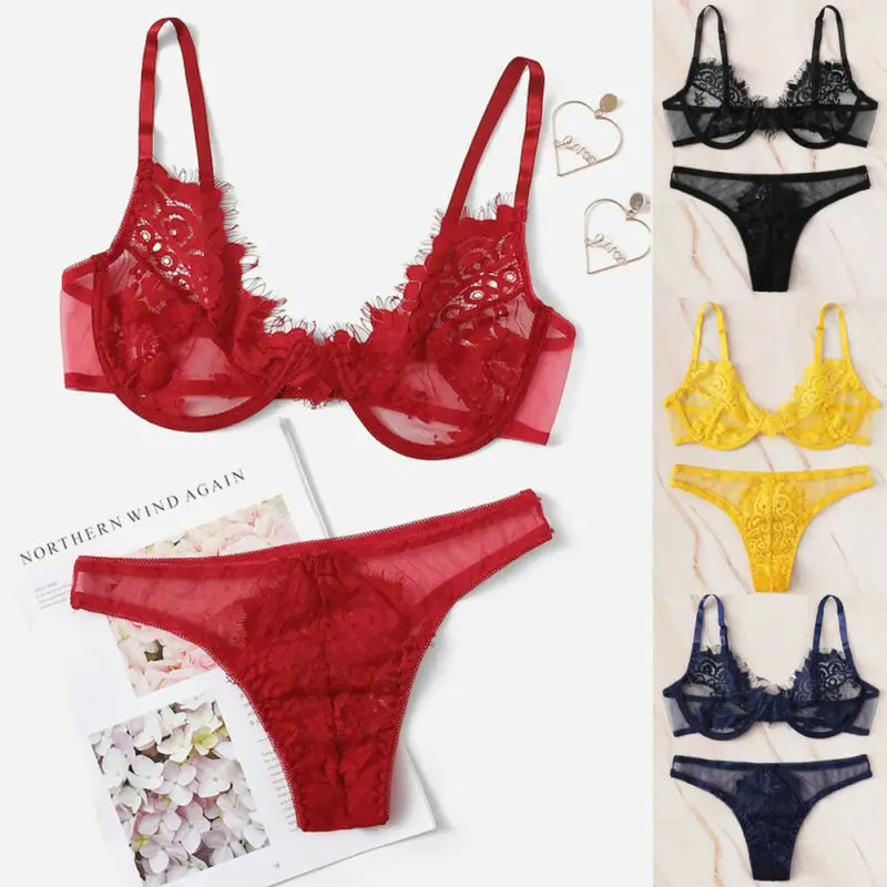 Женское сексуальное нижнее белье Babydoll кружевной бюстгальтер набор стринги