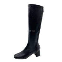 2022 new winter style with fleece medium chunky heel knight boots womens high tube thinner looked high heel shorty long boots