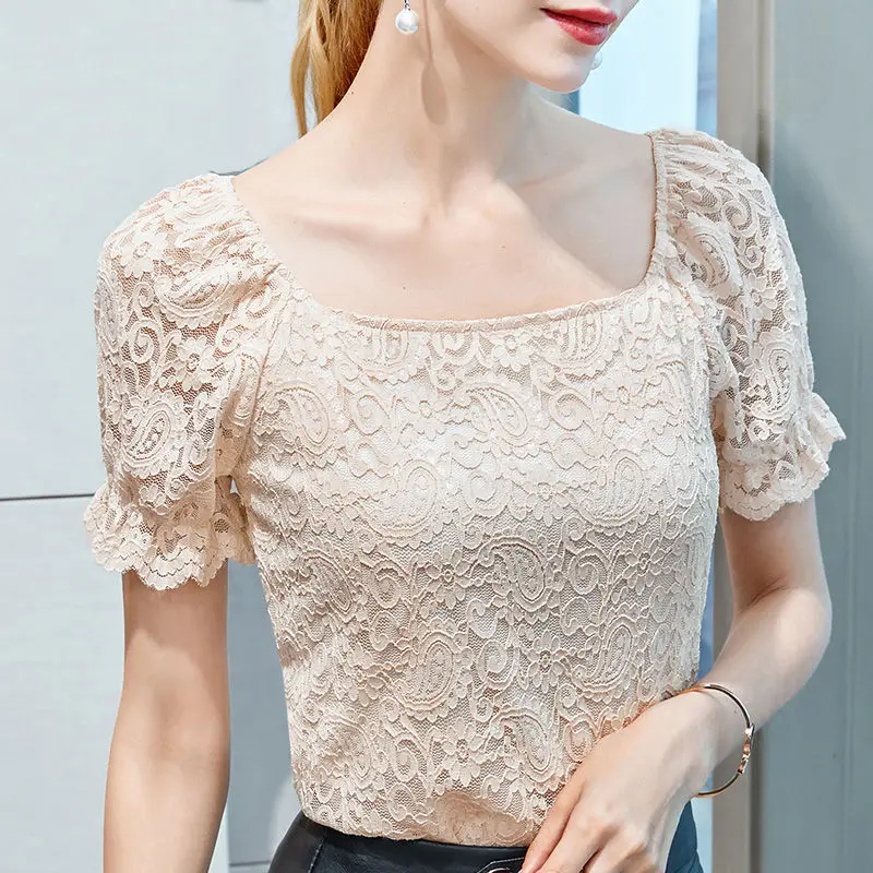 Женская кружевная блузка DD8632 весенне-летняя с квадратным вырезом и