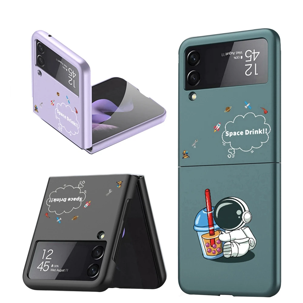 Galaxi Z Flip3 Zflip Case Luxury Fashion Ultra-thin Fold Phone Cover on for Samsung Galaxy Z Flip 3 5G Cases Milk Tea Astronaut