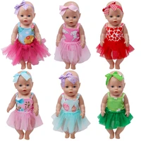 40 43 cm baby boy dolls summer print lace dressheadband fairy gauze skirt born baby toys accessories fit 18 inch girls gift f80