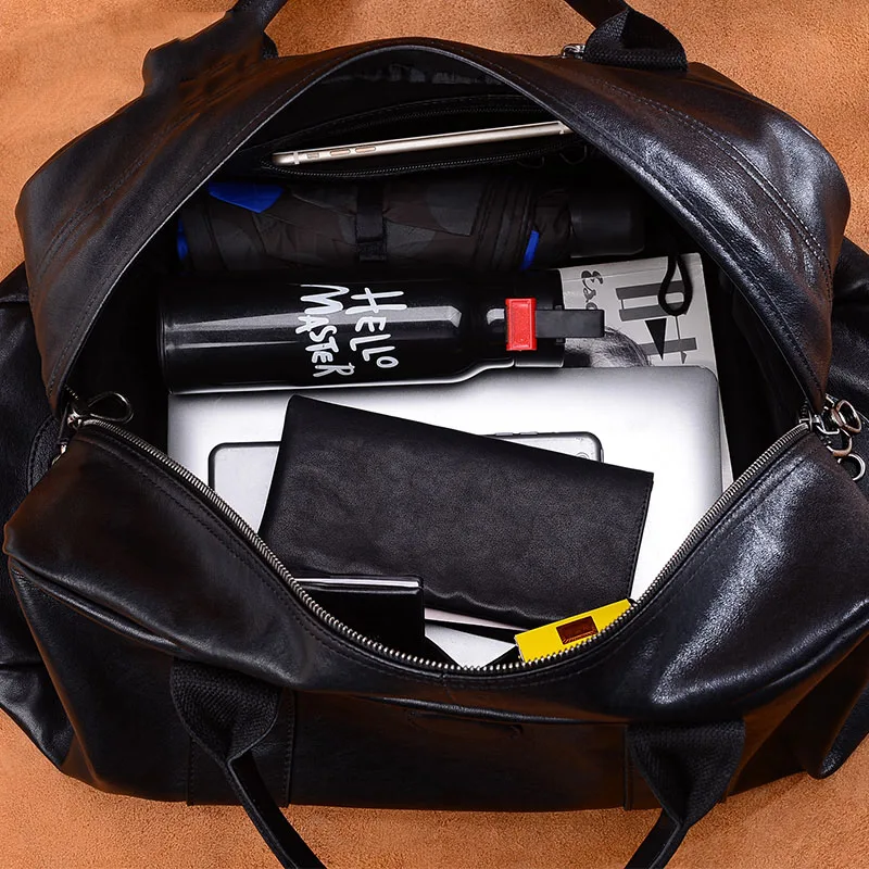 

Difenise Men's Large Genuine Leather Travel Top Layer Cowhide Black Big Luggage Boston Bag For Business Men