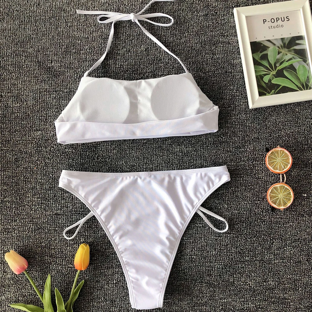 Купальник с высокой талией новый белый бандажный комплект бикини женский