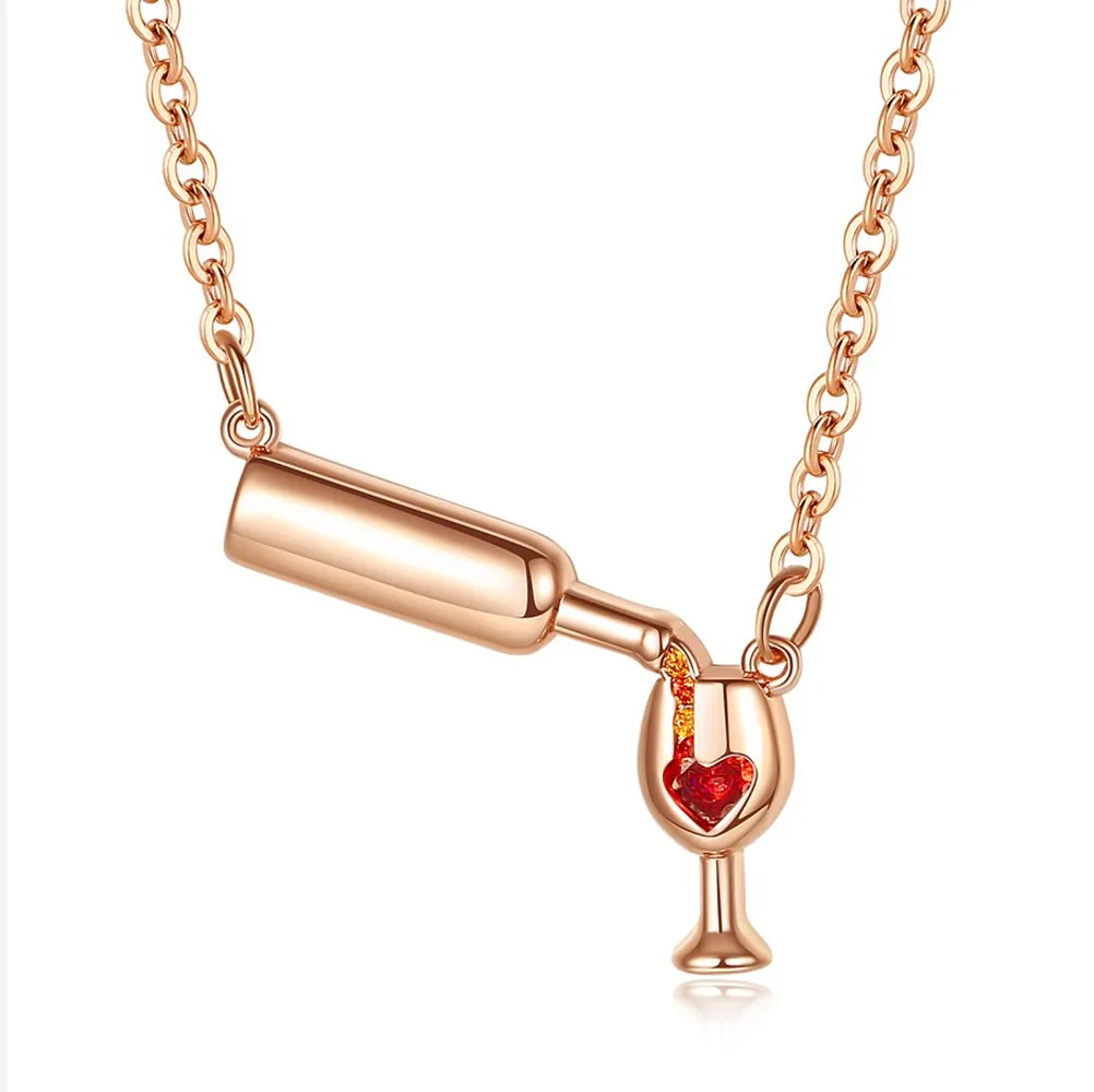 

Heart Necklace for Women 2021 Fashion Aesthetic Wine Bottle Goblet Accessories Love Jewelry Clavicle Chain Personality Gift