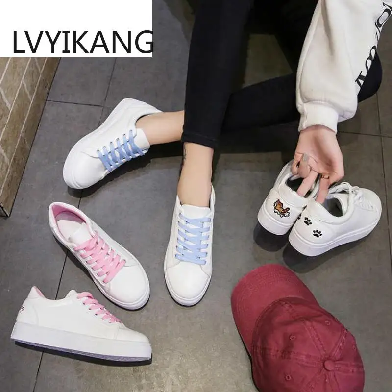 Кроссовки женские из ПУ кожи однотонная повседневная обувь на шнуровке белые