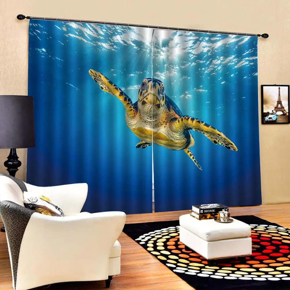 

Drapes Cortinas Customized size Luxury Blackout 3D Window Curtains For Living Room blue ocean curtains