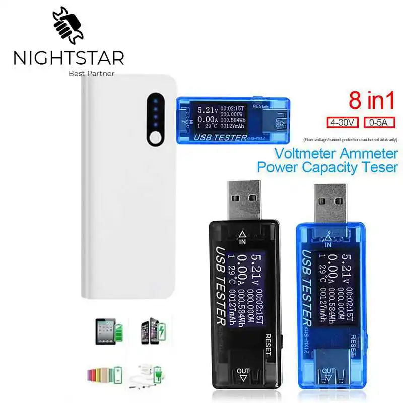 Цифровой USB тестер 8 в 1 для аккумуляторов детектор напряжения тока емкости