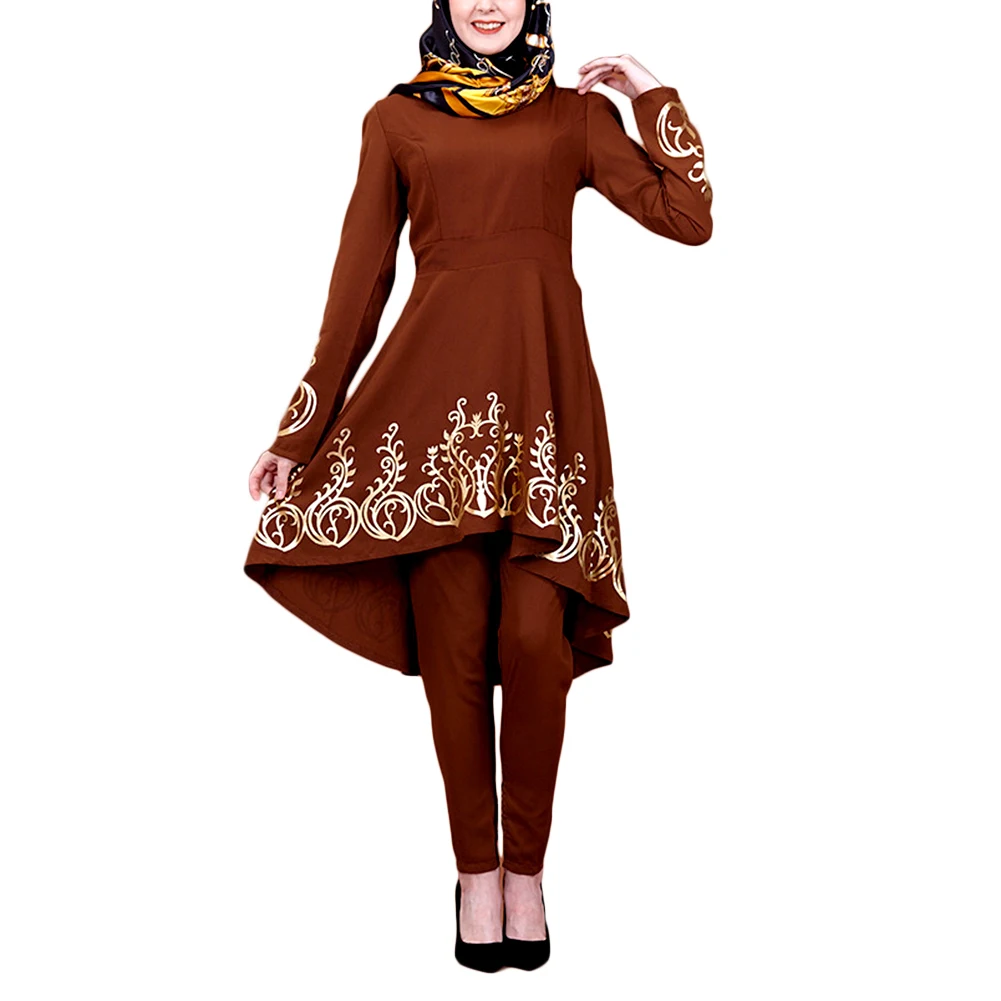 National Style Women Muslim Gown Abaya Long Sleeve Print Fish Tail Hem Dress Jilbab Kaftan | Тематическая одежда и