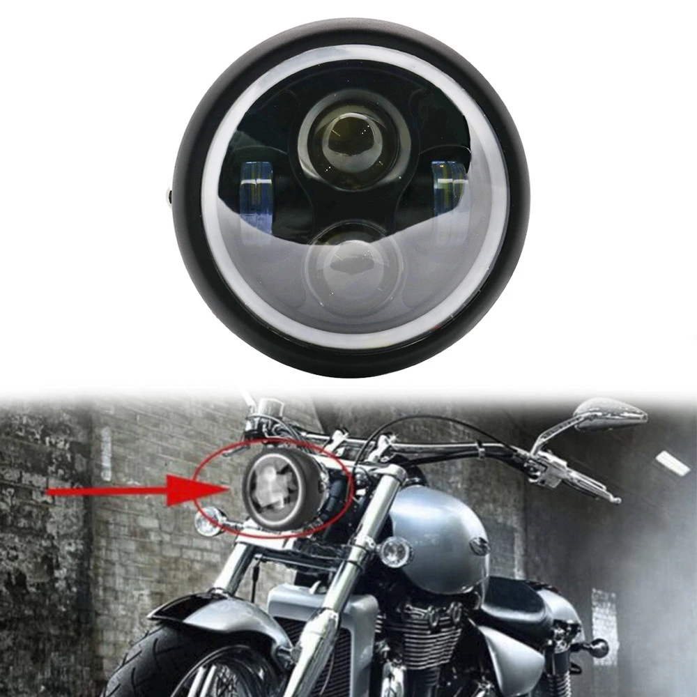 6 5 &quotсветодиодный фонарь для мотоцикла черный hi/low beam налобный с DRL Halo Angel Ring Для