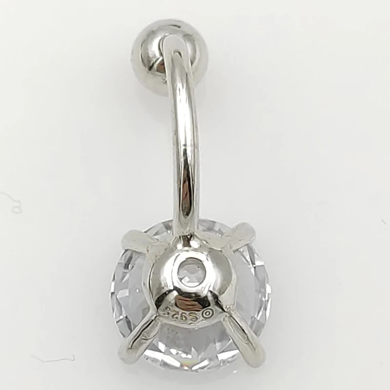 Серебряные кольца для пупка с прозрачными круглыми Фианитами бижутерия пирсинг