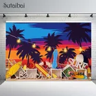 Фон для студийной фотосъемки с изображением летнего пляжа, доски для серфинга, пальмы, раковины, детей