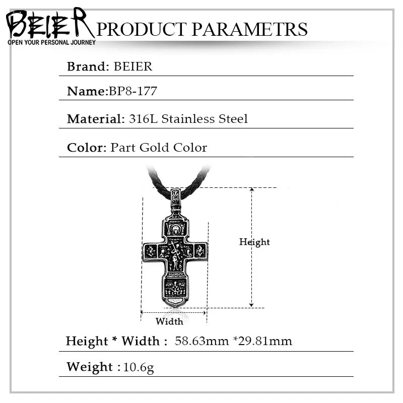 

BEIER Christ Jesus Pendant Necklace 316L Stainless Steel Cross Chain Heavy Men Jewelry Gift Religious Christian Jewelry BP8-210