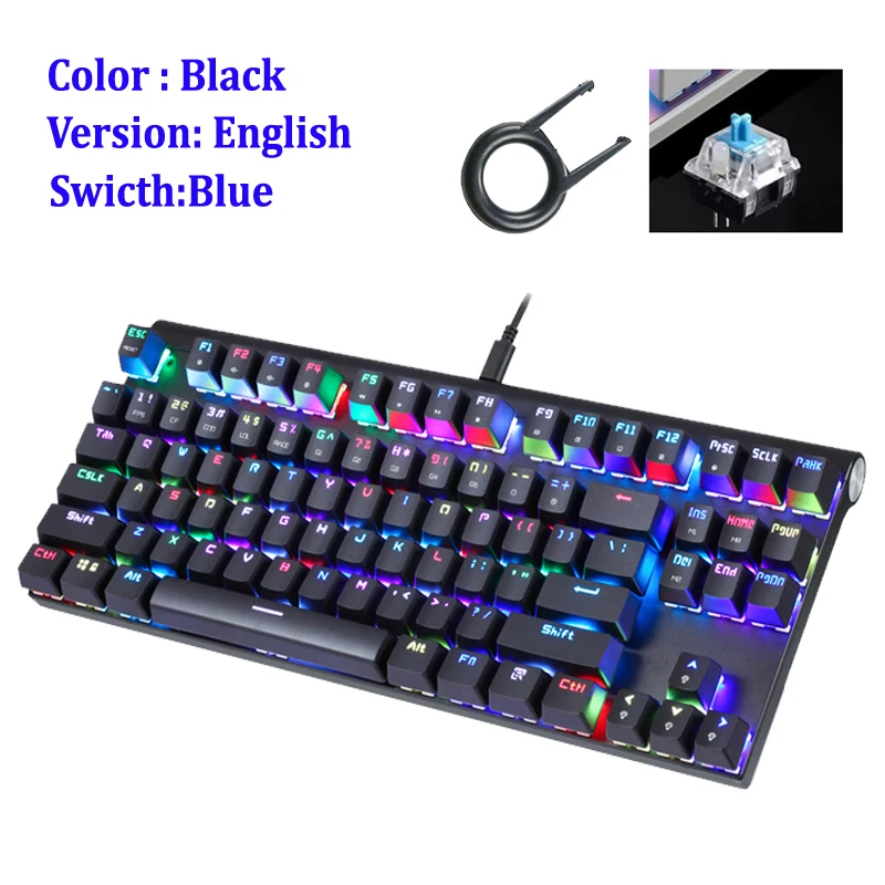 Motospeed CK101 Проводная Механическая клавиатура Металл 87 клавиш RGB синий красный переключатель игровой светодиодный с подсветкой анти-привидение для геймера - Цвет: Blue Switch black