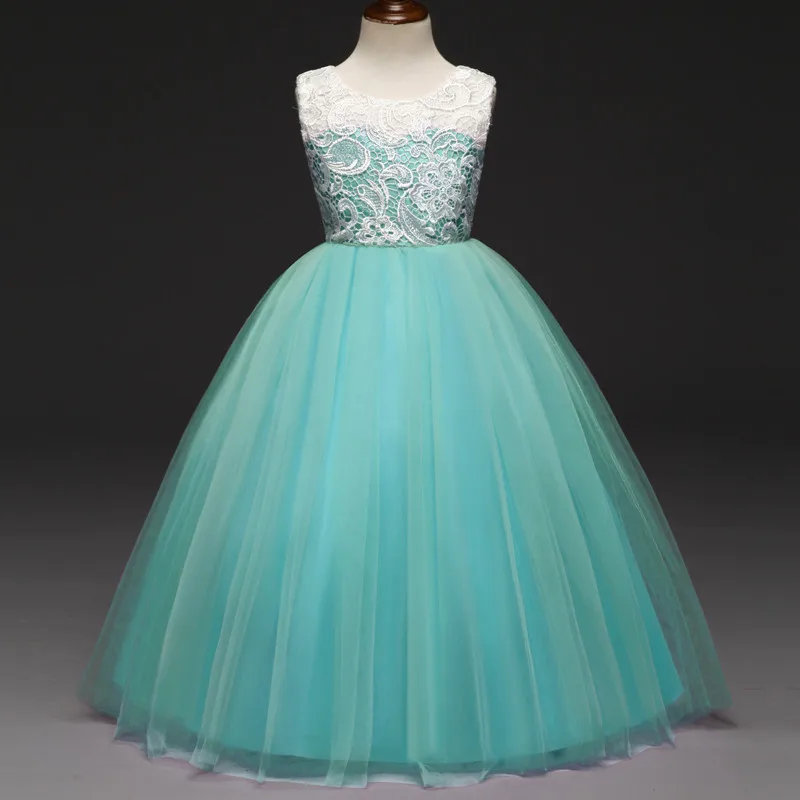 mint green Длинное платье для девочек на свадьбу, детское длинное платье на выпускной сиреневый свет, синие, ярко-розовые, красные, белые, мятные, зеленые Бальные платья для детей - Цвет: mint green