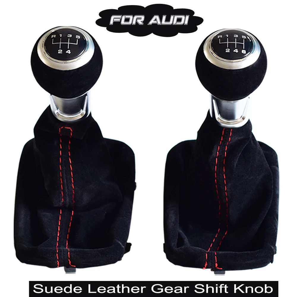 

Top Quality 5/6 Speed complete Black Red Gear Shift Knob Suede Leather Gaiter Boot Cover For Audi A3 S3 2001 2002 2003