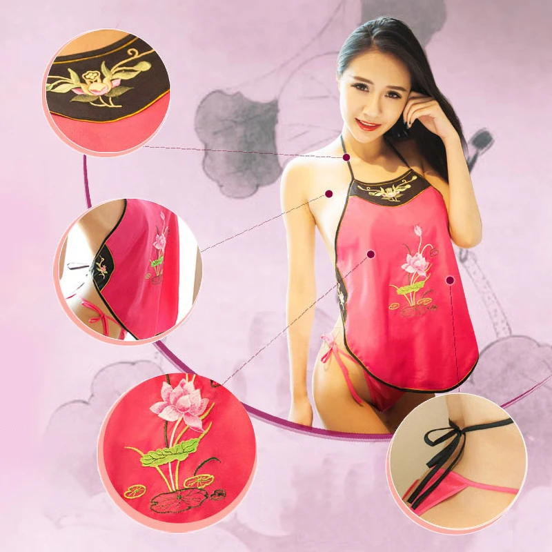 Сексуальное нижнее белье эротическое Шелковый Бандаж с вышивкой фартук ремешком