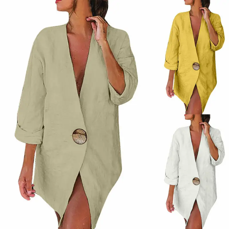 

Женский блейзер с длинным рукавом, однотонный длинный деловой пиджак на пуговицах, осень размера плюс г., 2019