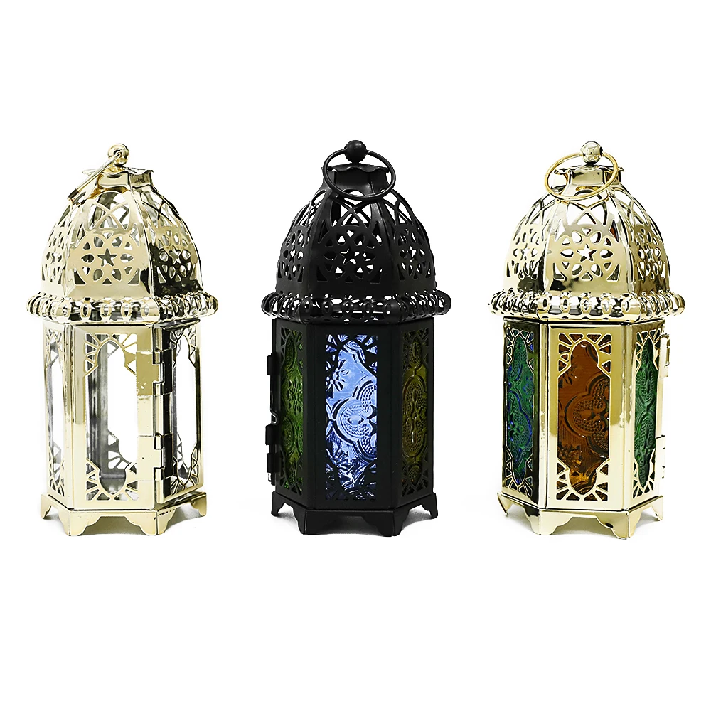 EID Palace Metal Lantern Candle Holders Luxury Candlestick Iron Lamp For Home Ramadan Arab Hanging Muslim Party Supplies | Дом и сад