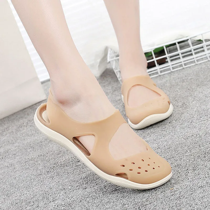 

Women Sandals 2021 New Summer Casual Shoes Female Soft Flat Slip On Solid Color Jelly Shoes Women Sandals Hollow Beach Footwear