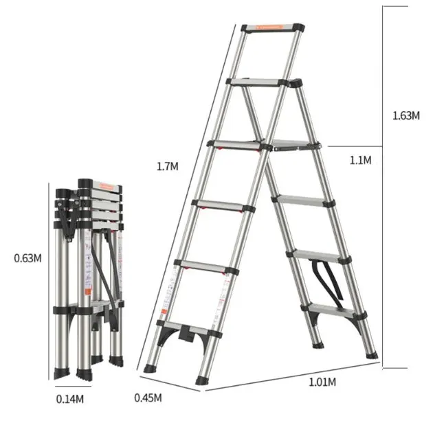 1.7M multifunctional folding household herringbone ladder aluminumalloy telescopic ladder construction decoration project ladder