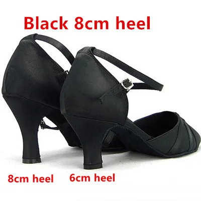 Black 8cm square Calcados Feminino, Фабричный магазин, профессиональная атласная Женская обувь для танцев, латинских танцев, бальных танцев, танго, танцевальная обувь с закрытым носком - Цвет: Black 8cm square