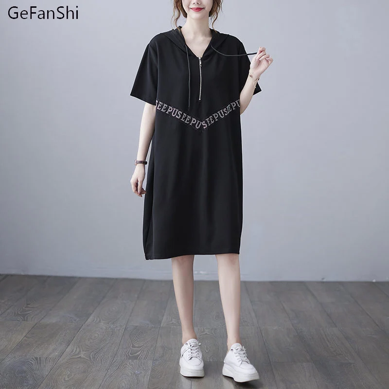 

Fashion 2021 New Summer Women Dresses Casual Cotton Loose Summer Dress Short Sleeve Diomend Letter Plus Size Black Dress
