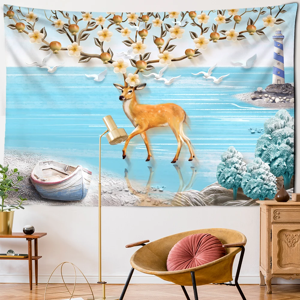 Цветок Sika гобелены с оленями настенный Рог цветение сливы Настенный декор