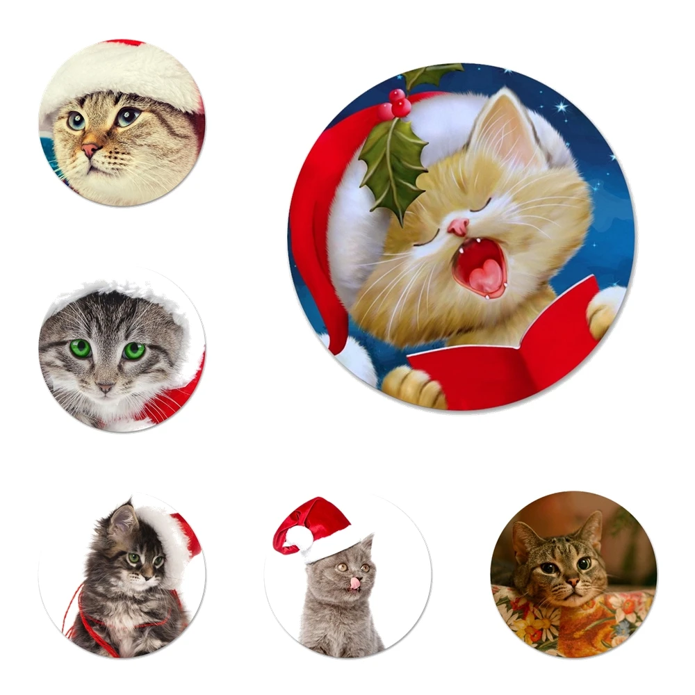 Christmas cat Icons Pins Badge Decoration Brooches Metal Badges For Clothes Backpack Decoration 58mm