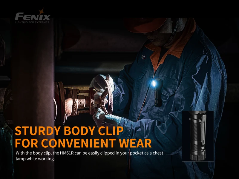 Налобный фонарь fenix HM61R Max 1200лм с зарядкой от USB 3500 мА/ч, фонарик с аккумулятором и нагрудная лампа