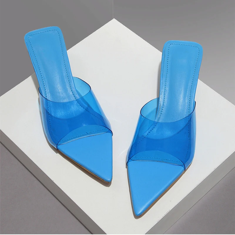 

Transparent Sandals Women Pointed Toe Stiletto 2022 Summer Fashion Solid Color Ladies Slippers Size 35-43 Sandalias de mujer