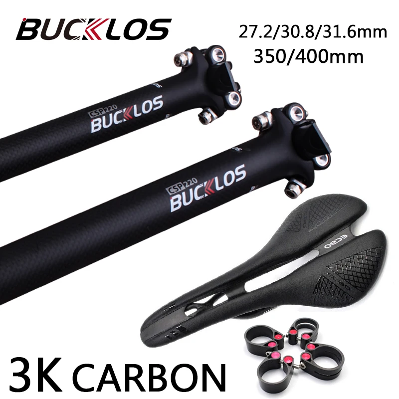 

BUCKLOS 27.2 Carbon Seatpost Set 350/400mm Mtb 3K Carbon Seat Tube Ultralight Mtb Saddle 30.8/31.6mm Seatpost Clamp Cycling Part