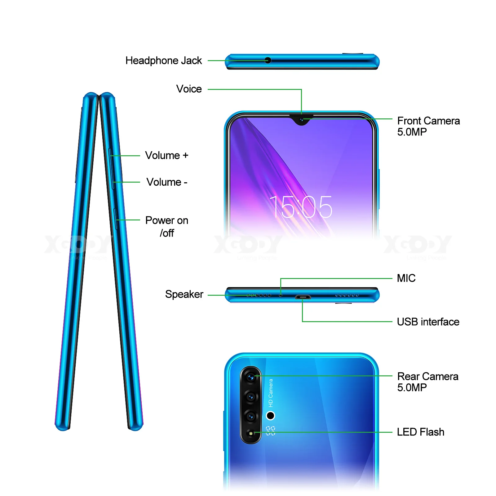 XGODY A50 3g смартфон 6," 19:9 Android 9,0 1 ГБ ОЗУ 4 Гб ПЗУ 5Мп камера четырехъядерный Две сим-карты gps WiFi мобильный телефон сотовый телефон